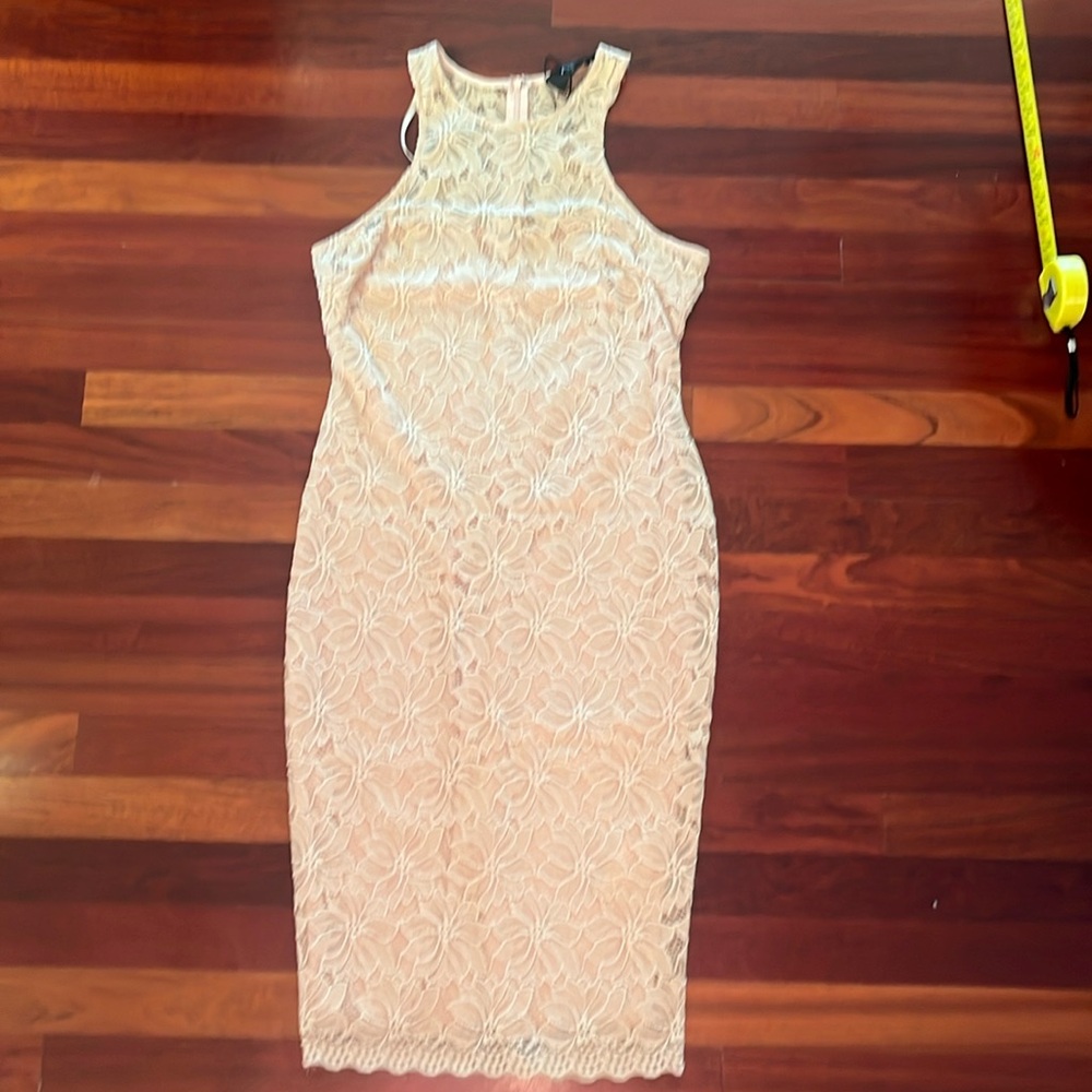 womens 8 to 10 Ax Paris light tan floral lace stretchy bodycon dress NWOT